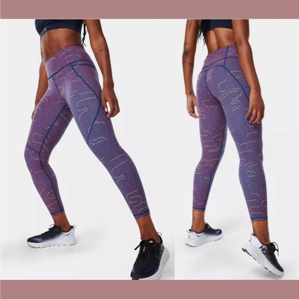 NEW$100 Sweaty Betty [ XS ]‎ Power Pocket Workout Full Leggings Lines Pink Blue